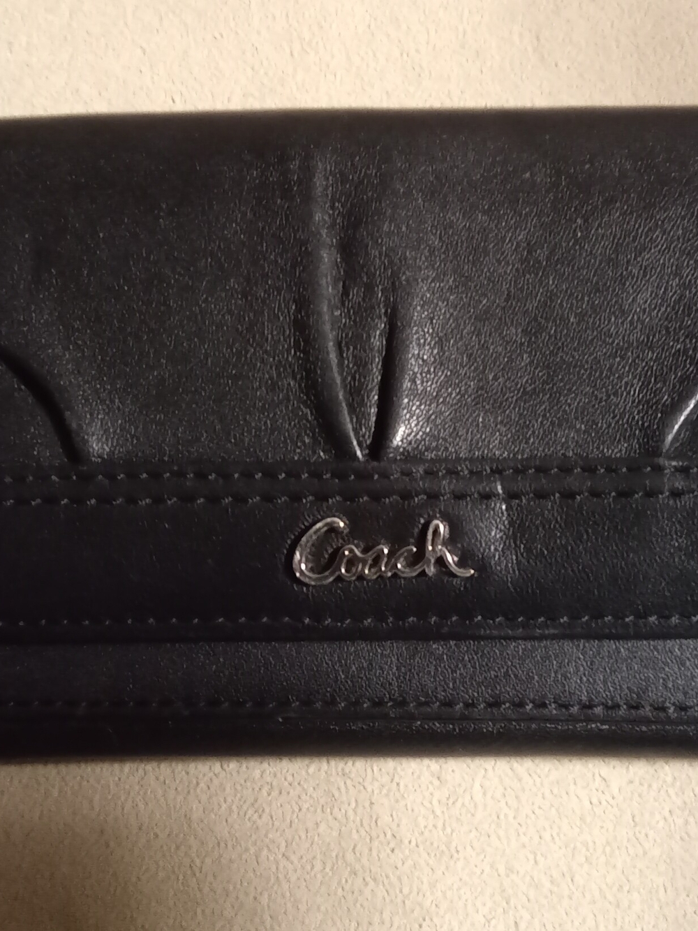 Coach Black Leather Wallet with Silver Script Logo